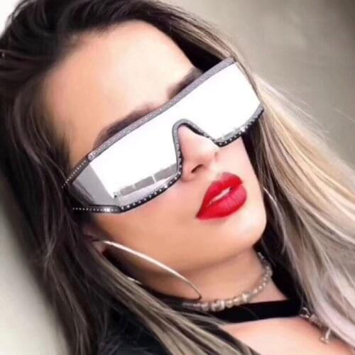 Brown Black Oversized Square Sunglasses Men New 2019 One Piece Lens Big Frame Sun glasses For Women UV400 Silver Mirror