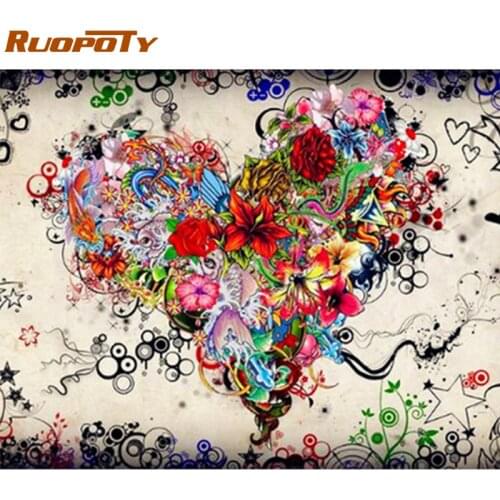 RUOPOTY Frame Diy Painting By Numbers Kit Heart Landscape Handpainted Oil Painting Wall Art Picture Diy Gift For Home Decoration