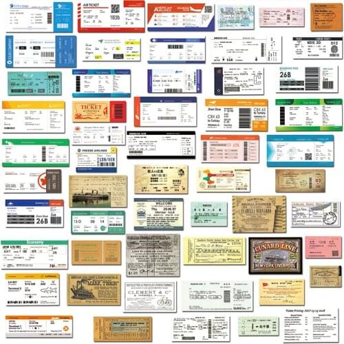 55pcs/lot Retro Traveling Boarding Pass Air Tickets Creative Stickers for Suitcase Laptop Luggage Bags Bike Phone PVC Sticker