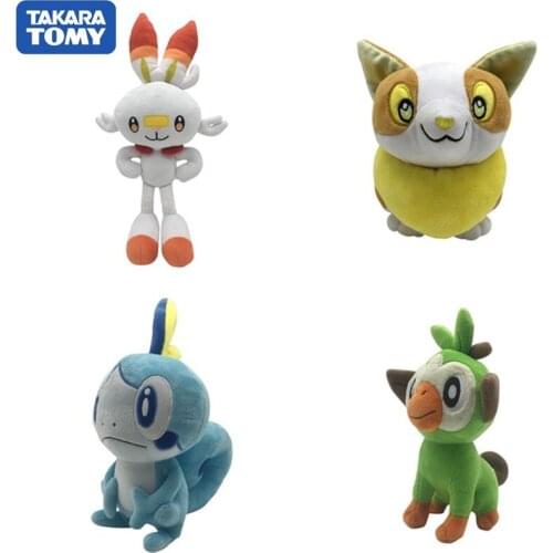 TAKARA TOMY POKEMON Plush Scorbunny Sobble Grookey Sirfetch Yamper Pocket Monster Christmas Birthday Toys for Children Kids