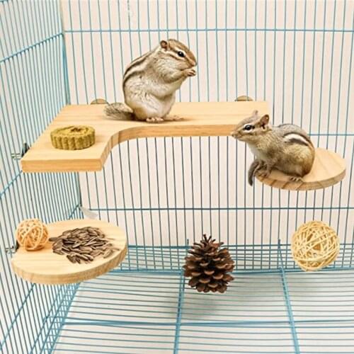 Natural Wood Stand Platform for Hamster Chinchilla Mouse Rat Gerbil Bird Parrot L Shape and Round Shape with Washers