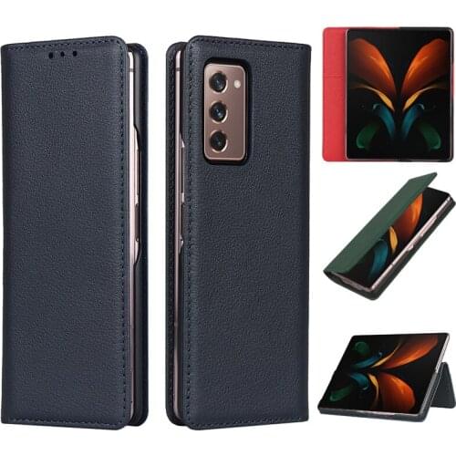 Luxury Genuine Leather Case for Samsung Galaxy Z Fold 2 W21 Fold2 First Layer Cowhide Full Protection Case Shockproof Flip Cover