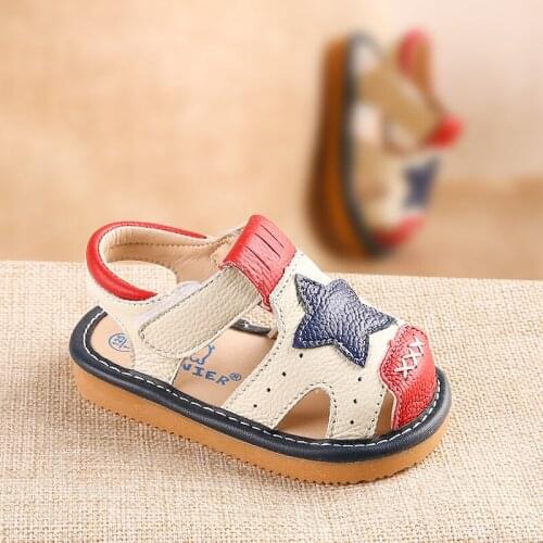 Finnier summer Baotou sandals 1-3-5 years old baby cowhide leisure toddler shoes boys soft bottom shoes