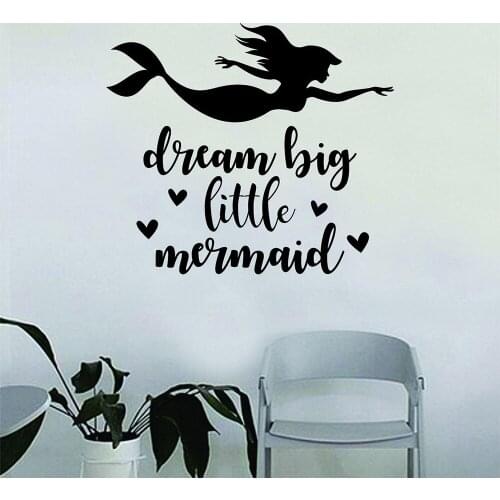 Dream Big Little Mermaid Quote vinyl wall stickers decal home decor girls room diy art mural