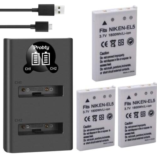 3Pcs Probty EN-EL5 EN EL5 camera Battery + dual Charger For Nikon CoolPix P530 P510 P500 P90 P80 4200 5900 7900 P4 S10 camera