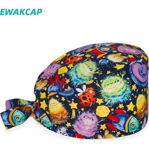Women Cotton Surgical Cap Anime Cartoon Printing Uniform Accessories Hats Clinic Physician Nurse Dentist Bouffant Caps Unisex