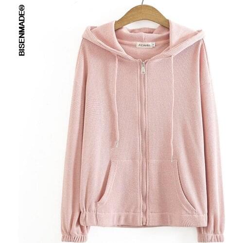 Women Clothing Jacket Plus Size 2021 Autumn New Fashion Waffle Solid Color Hooded Zipper Coat