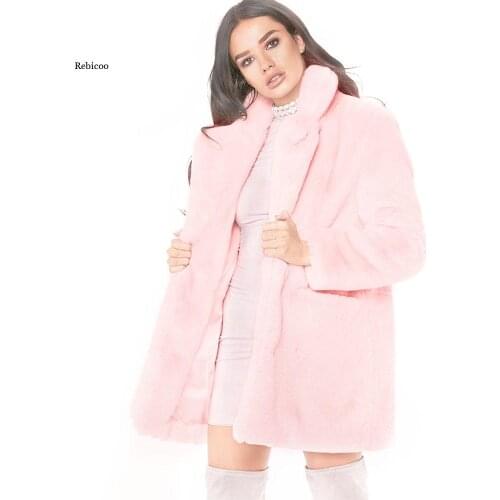 Womens Faux Fur Coat New Mid-Length Loose Fluffy Soft Rabbit Fur