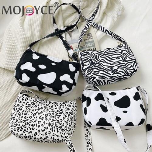 Vintage Women Shoulder Handbags Casual Cow Zebra Leopard Print Small Purse Stylish Ladies Underarm Shoulder Bags