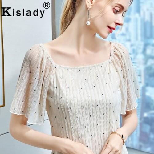 2020 Spring Summer Womens Polka Dot Square Collar Gothic Shirt Sexy Lace Tops Harajuku Shirt Korean Vintage Fashion Clothing