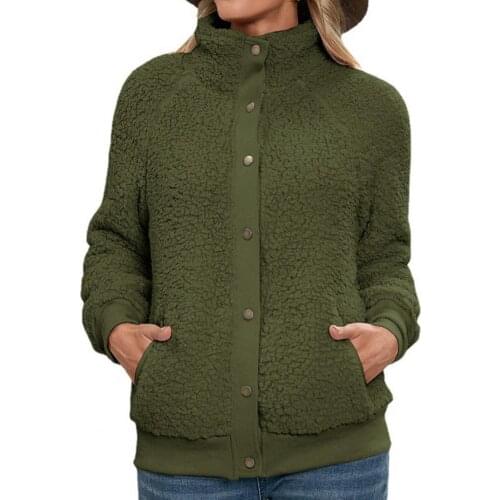 Women Coat Winter Faux Lamb Wool Single Breasted Autumn Winter Solid Color Long Sleeve Double-sided Plush Cardigan Plush Coat