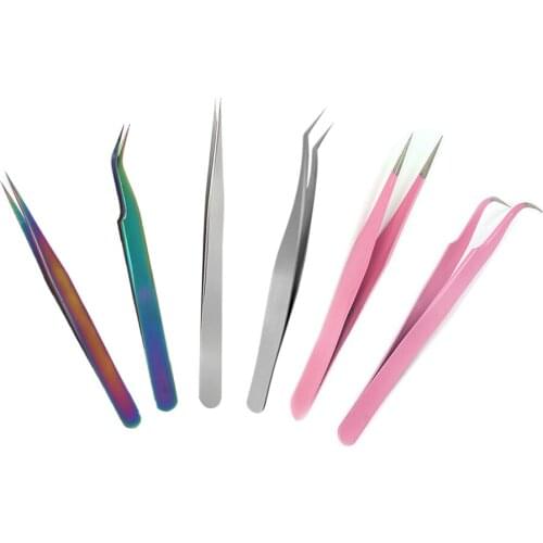 1PC Professional Stainless Steel Eyelash Extension Tweezers Straight Curved Eye Lashes Anti-Static Tweezers for Eyelash Eyebrow