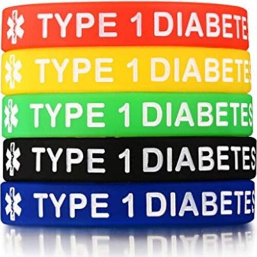 1pc Assorted Colors Medical Alert Type 1 2 Diabetes Silicone Bracelets Wristband for Men Women