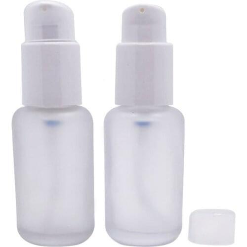 10pcs 50ml Refillable Frost Glass Lotion Pump Bottle Cosmetic Container Liquid Foundation Dispenser with Pressure Pump Head