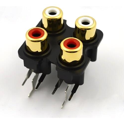 10pcs AV RCA Connector Gold-plated 4-Core Conjoined Plug AV4-7 White Red Video Socket TV Audio Connector