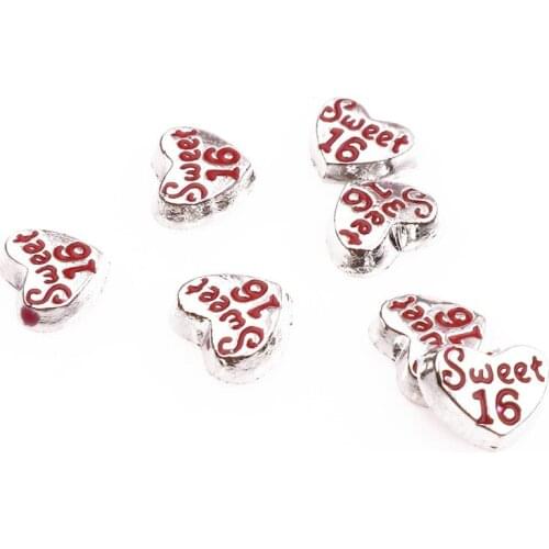 20Pcs/Lot metal Enamel Plated Words Heart Sweet 16 Floating Charms ForMemory Lockets Birthday Souvenir Gift Jewelry Wholesale