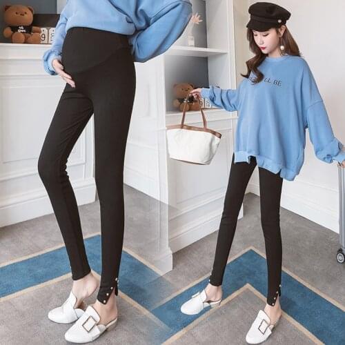 2019 spring new pregnant women cotton beaded leggings stretch Slim split feet pants pregnancy pants
