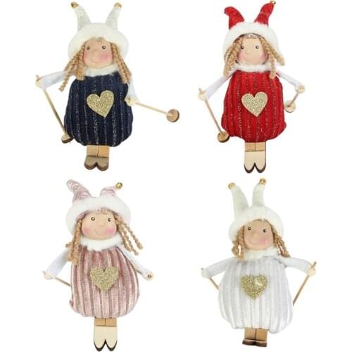 4 Pcs Sleigh Skiing Girl Christmas Plush Doll Hanging Pendant Christmas Tree Decoration Cute Elf Hanging Doll Ornaments