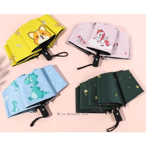 Umbrella automatic childrens creative cartoon umbrella vinyl sun protection folding dual-purpose rain and shine