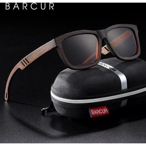 BARCUR Square Sunglasses Bamboo Women Brown Wood Sun glasses Men Polarized Vintage oculos de sol lunette de soleil femme