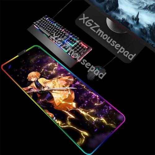 XGZ Large RGB Mouse Pad Black Lock Edge Lightning Sword Anime Demon Slayer Kimetsu No Yaiba Computer Table Mat Rubber Non-slip