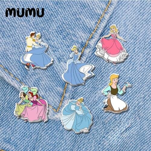 2021 New Dancing Cinderella Lapel Pin Princess with Prince Acrylic Brooches Handmade Epoxy Jewelry Shirt Bag Badge