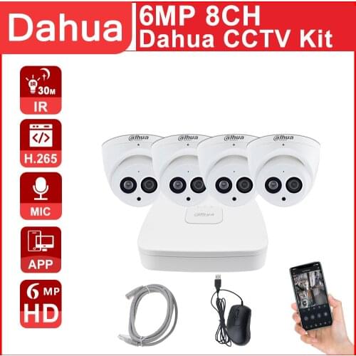 Dahua CCTV Kit 6MP HD IP Camera 4K NVR 8CH NVR2108-4KS2 IPC-HDW4631C-A Built-in Mic P2P APP remote view H.265 WDR Security