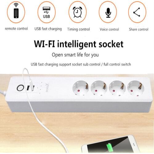 EU RUS WiFi Smart 4 Outlet 2 USB Power Strip power supply socket Surge Protector Plug Voice Controlled 100-240V Network Flter