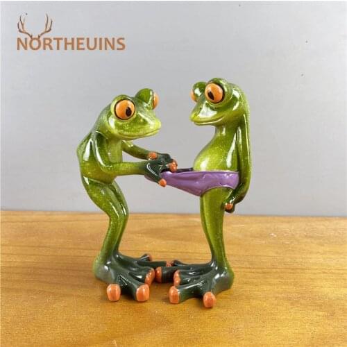 NORTHEUINS 13cm Resin Leggy Couple Frog Figurine Modern Creative Animal Statue For Interior Home Desktop Decoration Accessories