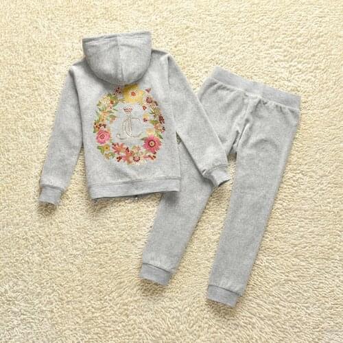 Hot Sale Girls Clothing Children Spring Fall Clothes Flower Pattern Kids Clothing Set Hooded Tops+Pants Velet Soft Fabric 3-13Y
