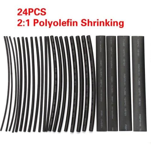 Hot 6 Sizes 24Pcs 150mm Cable Sleeve Heat Shrink Tubing 2:1 Polyolefin Shrinking Assorted Wrap Wire Insulated sleeving Tubes Set