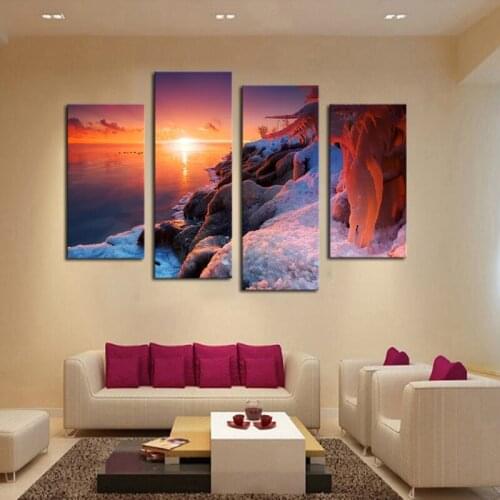 Oil Painting Noframed 4 Panels The Setting Sun Picture Hd Canvas Print Painting Artwork Wall Art Wholesale