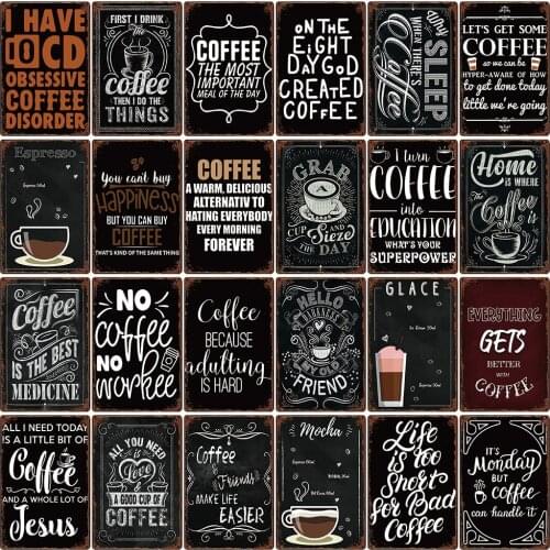 [ Kelly66 ] All I Need A Little Coffee You Can Buy Happiness Metal Sign Home Decor Bar Wall Art Painting 20*30 CM Size LAT-06