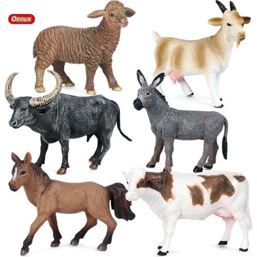 Oenux Simulation Farm Poultry Horse Cow Sheep Animals Figurines Wild Lion Elephant Tiger Action Figures Miniature Kids Toy Gift
