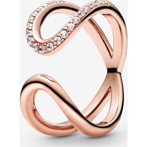 2020 New Arrival 925 Sterling Silver Pink Wrapped Open Infinity Ring Rose gold Rings for Women Engagement Jewelry Anniversary