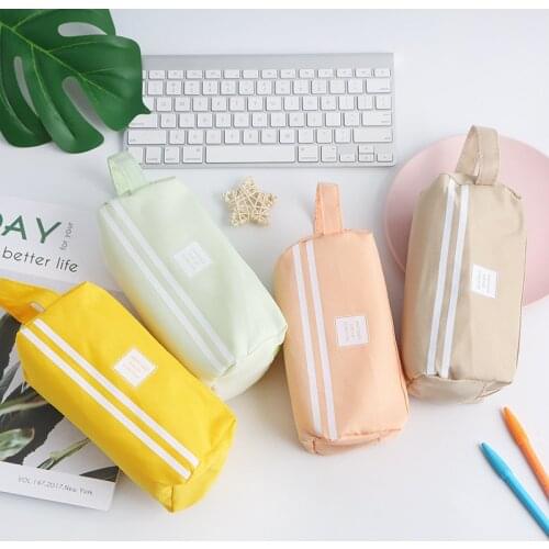 Portable canvas pencil case School supplies storage bag Double layer pencil bag student pen bag cute pen case kid Stationery bag