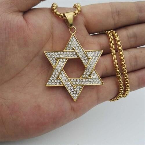 Religious Magen Star of David Pendants Necklace Gold Color Stainless Steel Hexagram Necklace Women/Men Iced Out Jewish Jewelry