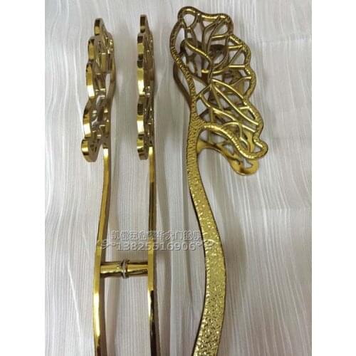 The art of carving wood door handle door handle Chinese retro large hollow lotus bronze door handle