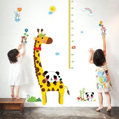 Giraffe Height Measure Wall Stickers For Kids Room Bedroom Decoration Cartoon Animals Growth Chart Wall Mural Art Diy Home Decal