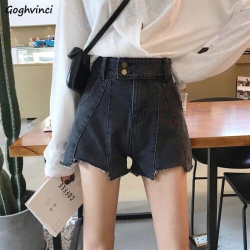 Shorts Women Summer Denim High-waist Solid 2XL Buttons All-match Ulzzang A-line Wide-leg Holes Vintage Students Chic Simple New