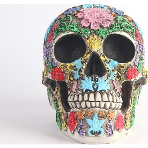 HeyMamba Resin Craft Skull Statues Sculptures Garden Statues Sculptures Skull Ornaments Creative Colorful DIY Art Carving Statue