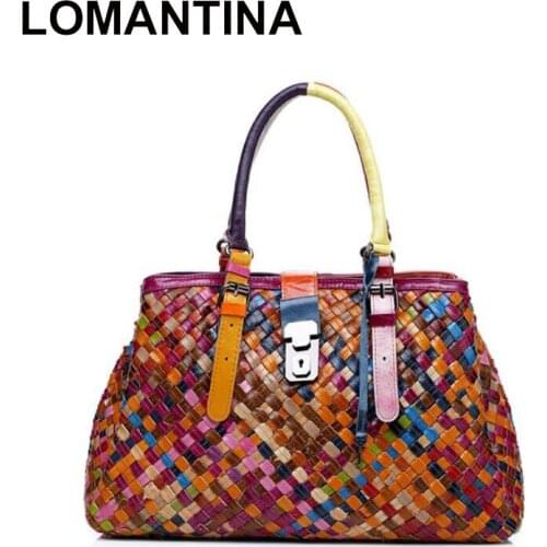 LOMANTINA Dropshipping Fashion Multicolour Genuine Leather Bags Weave Handbags Womens Shoulder Bag Colorful Handbag Female Tote