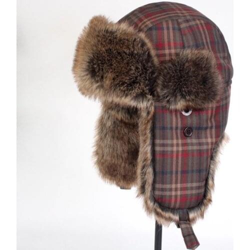 Super warm! Autumn and winter men womens Cotton cap lei feng cap winter skiing motorcycle hat plaid checked fur hat