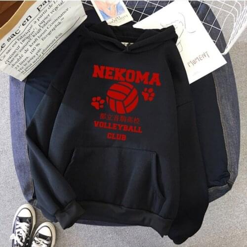 Haikyuu Volleyball Club Red Anime Print Hoodies Winter Warm Fleece Sweatshirt Fashion Casual Clothing Street Hip Hop Long Sleeve