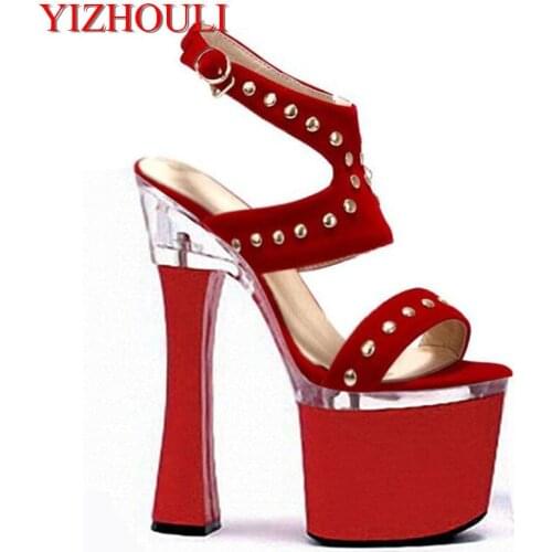 18 centimeters square with sexy high-heeled sandals shoes ankle seven inches rivet pole dancing shoes with high heels