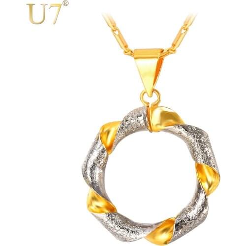 U7 Fashion Necklaces For Women Gift Two Tone Gold Color Trendy Round Pendants & Necklaces P588