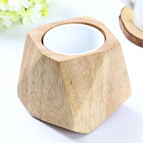 Unique Wooden Plant Pot With Ceramic Base Leak-Proof And Detachable For Planting Plants And Flowers 4 Anti-Slip Pads Home Decor