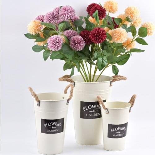 Vintage Wrought Iron Flower Vase Succulent Pot Plant Bucket Dry Flower Bucket Nordic Home Decor Wedding Party Vase Decoration