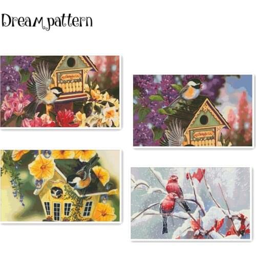 Birds in 4 seasons cross stitch package cartoon animal 18ct 14ct 11ct cloth cotton thread embroidery DIY handmade needlework