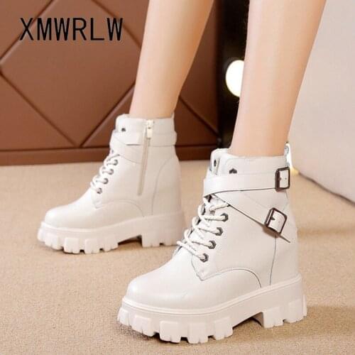XMWRLW Womens Ankle Boots 2020 Autumn Casual Buckle PU Leather Women Autumn Shoes Height Increasing Ladies Ankle Boots Shoes
